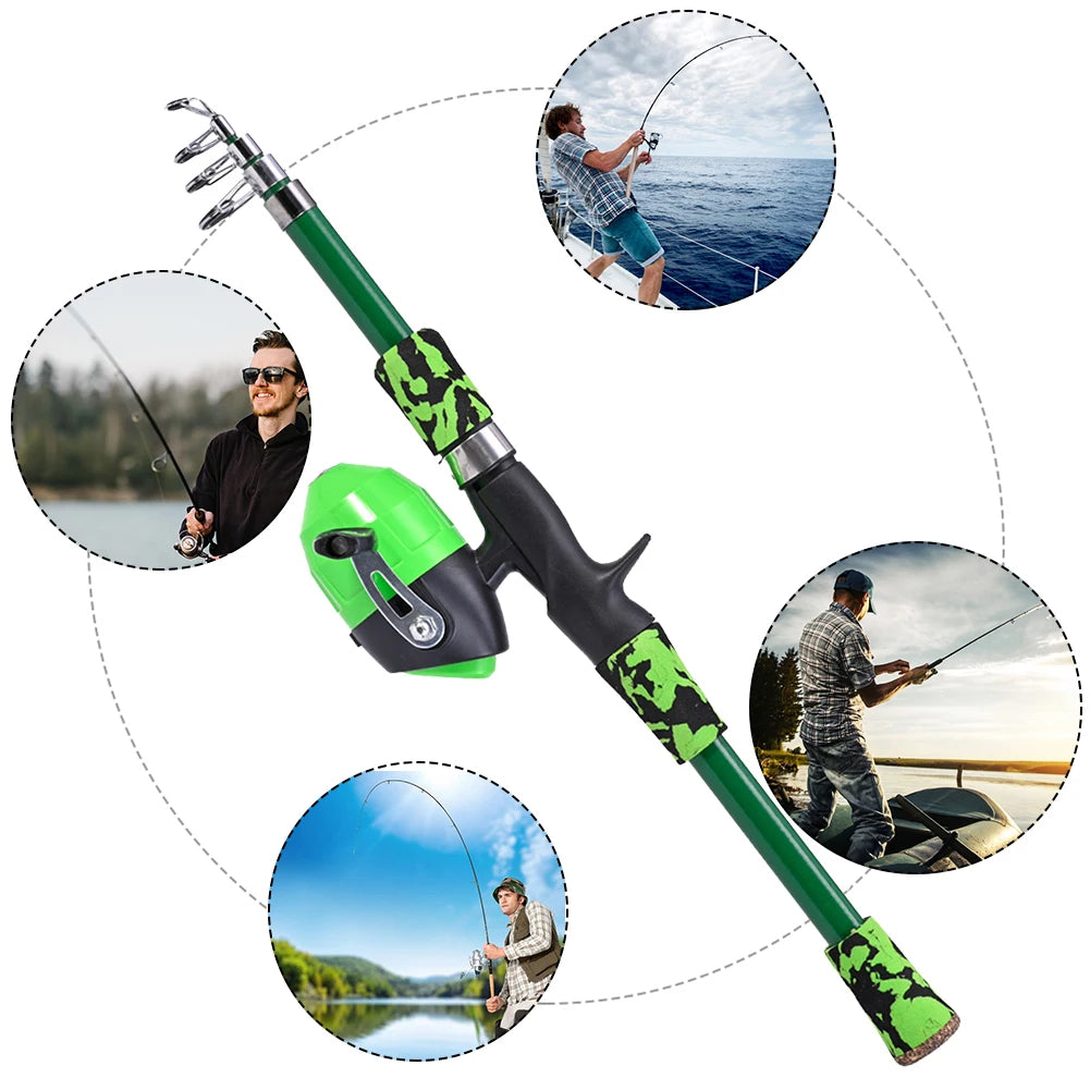 Children Fishing Pole Telescopic Hand Fishing Pole Mini Kids Fishing Rod With Fish Wheel Outdoor Accessories for Lakes Reservoir